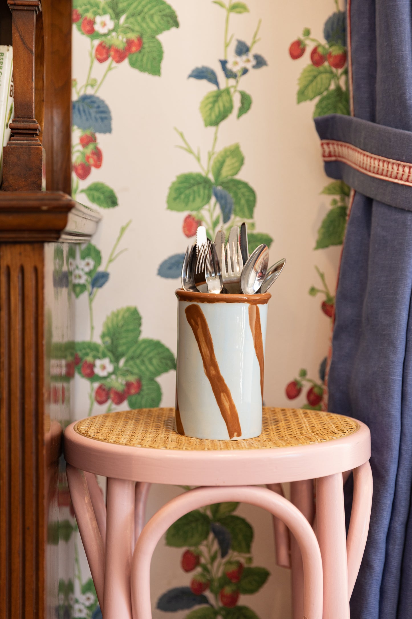 Sky Blue and Brown Utensil Pot