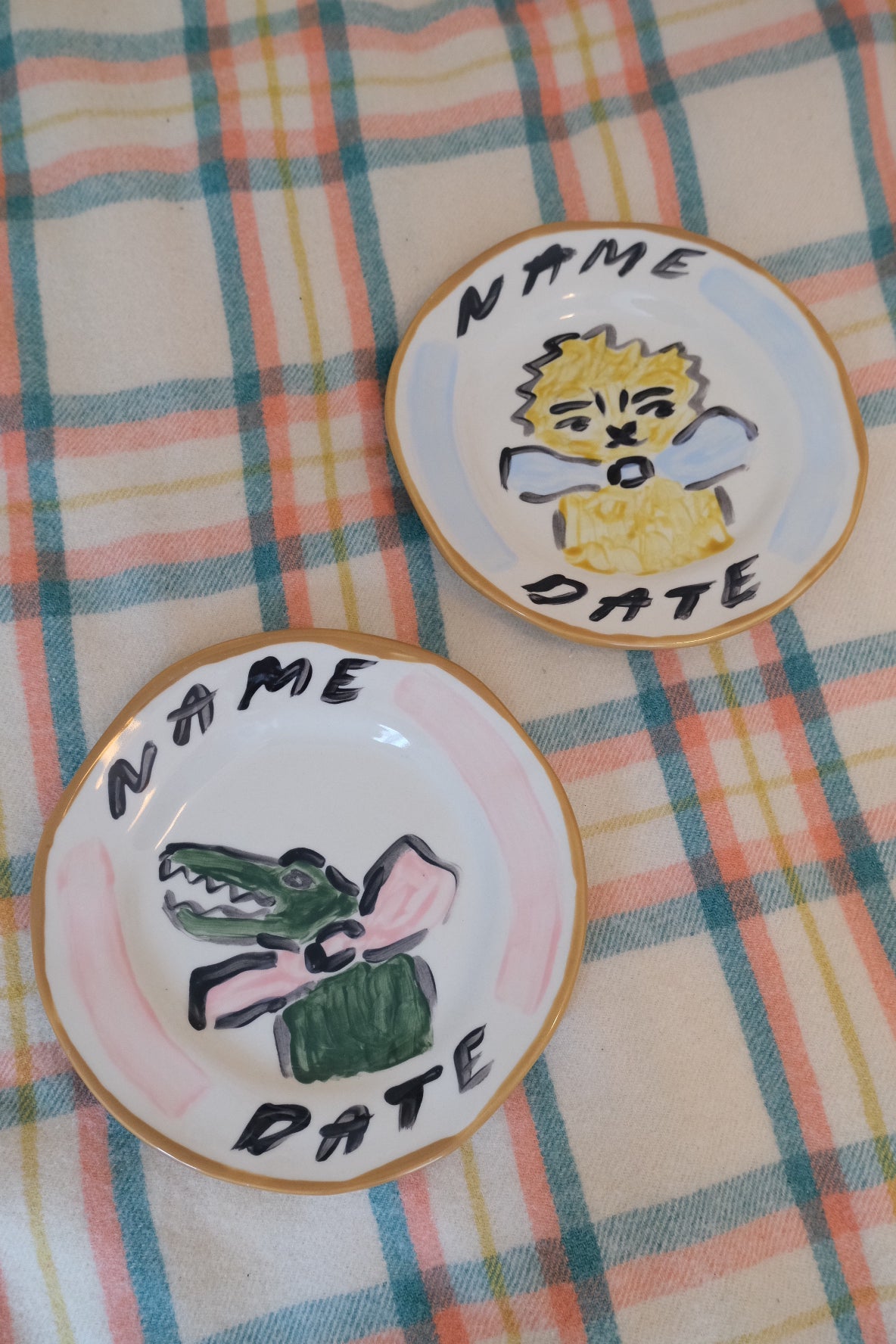 Personalised hand painted plates for children, baby or nursery rooms by Tatiana Alida Design