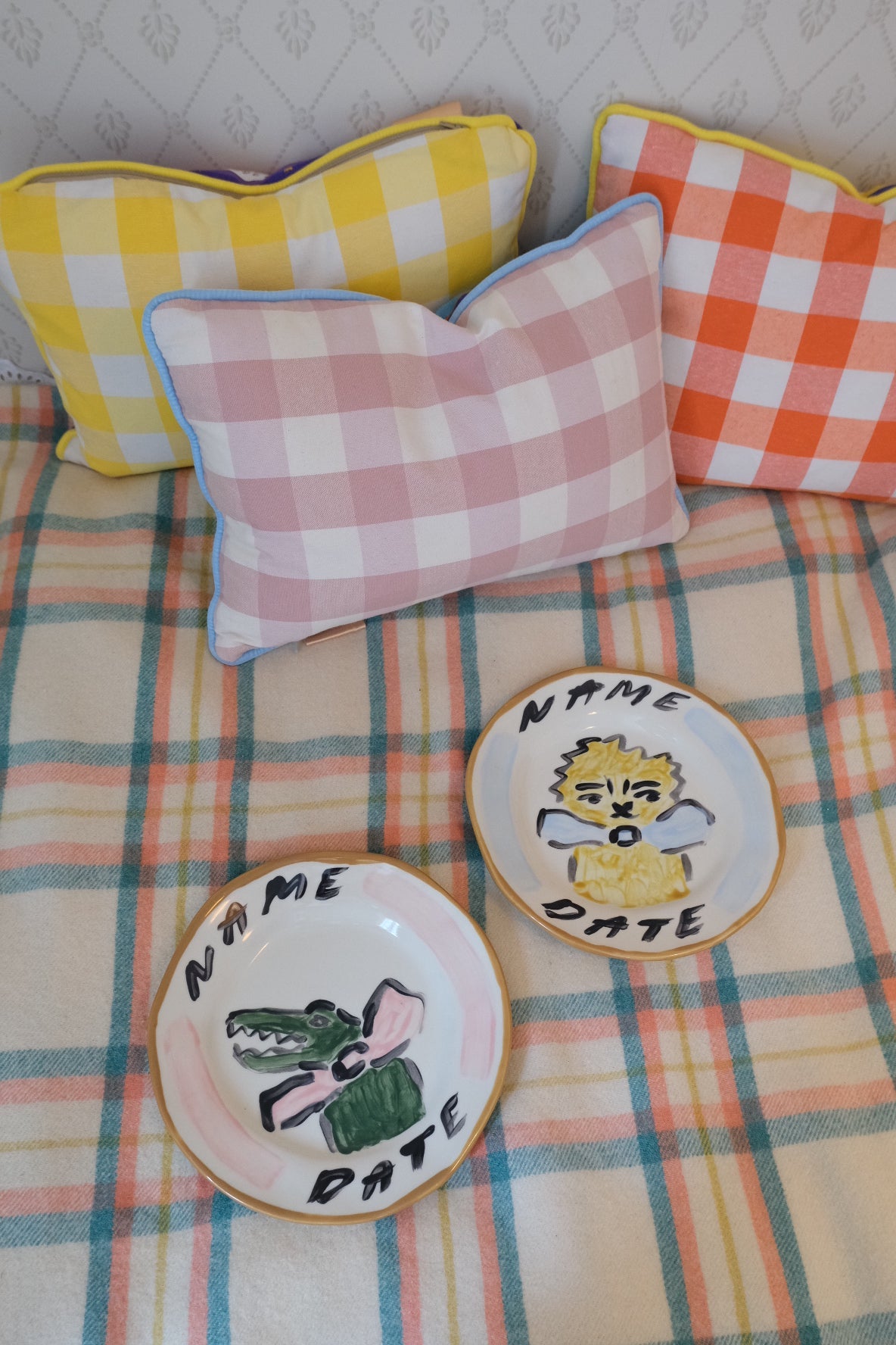 Pair of hand painted decorative plates for nursery, baby or child's room by Tatiana Alida Design