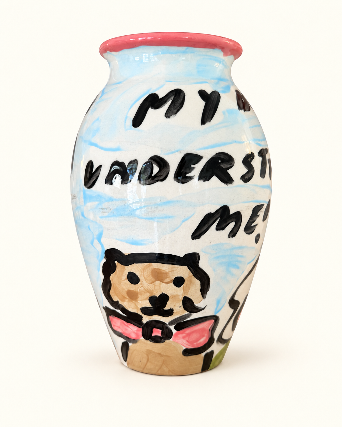Tata and her pug Extra Large Hand Painted Earthenware Vase