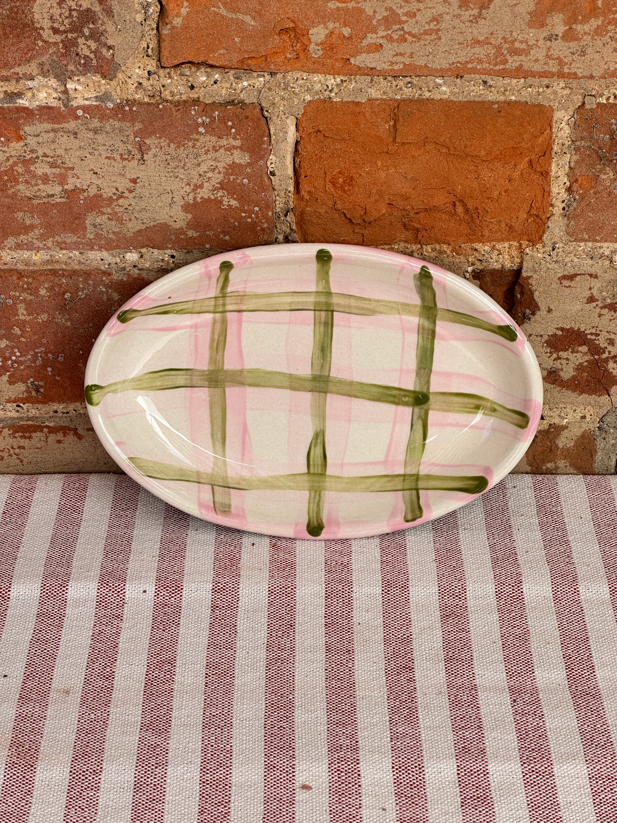 Pink & Green Small Tartan Oval Dish
