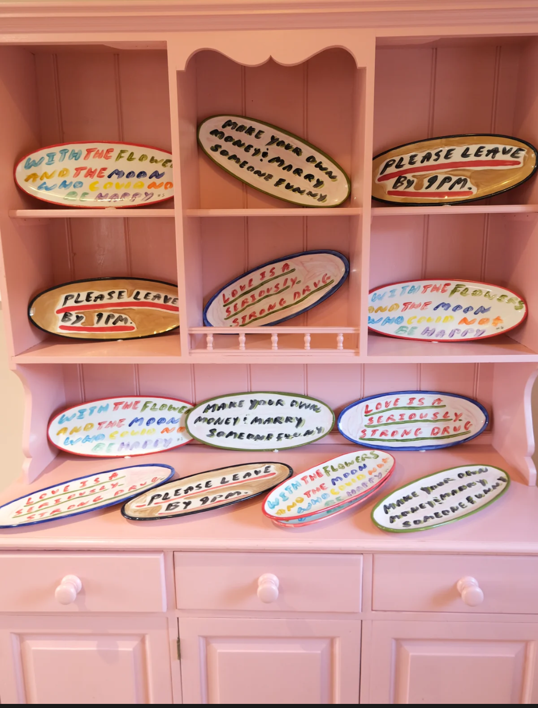 Please Leave by 9pm. (Lovingly.) - Half artwork, half excellent host. Two hand-painted platters from Tatiana's Home.