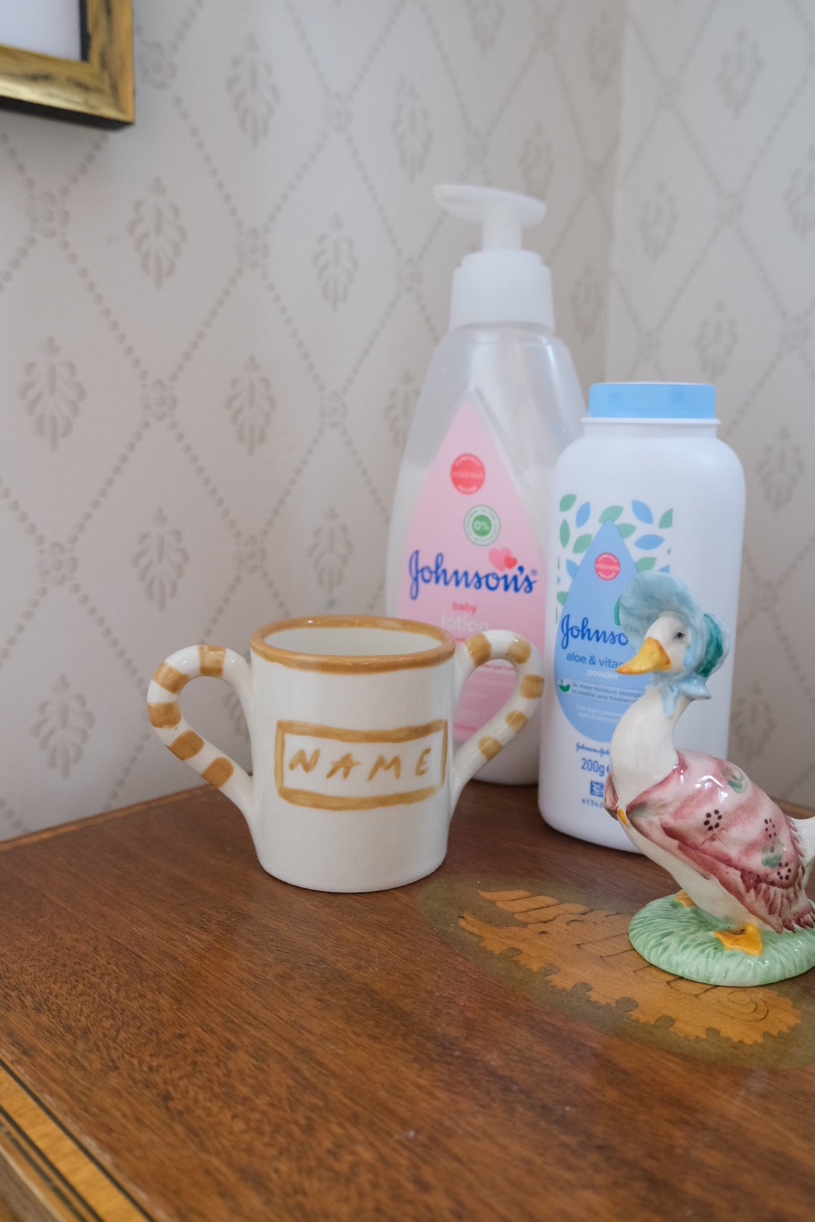 Decorative personalised baby mug by Tatiana Alida Design