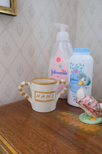 Decorative personalised baby mug by Tatiana Alida Design