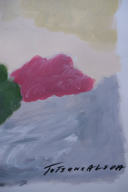 Abstract painting with colorful brush strokes on a white background