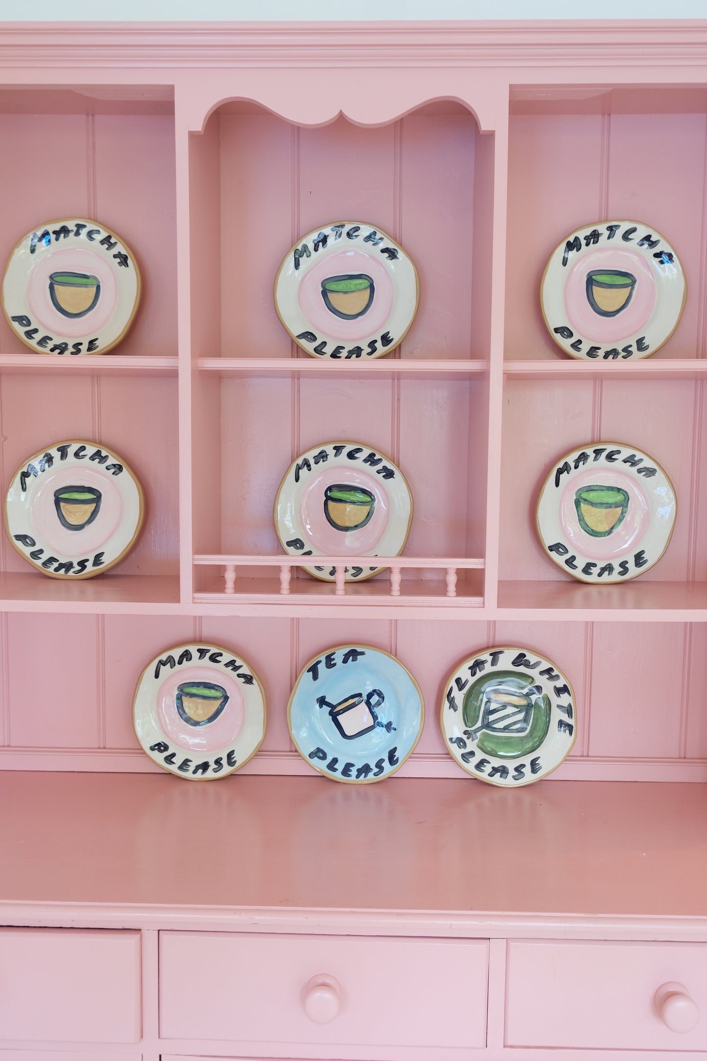 The Please Plate Trio — 3 Hand Painted Decorative Wall Plates Tea, Coffee & Matcha