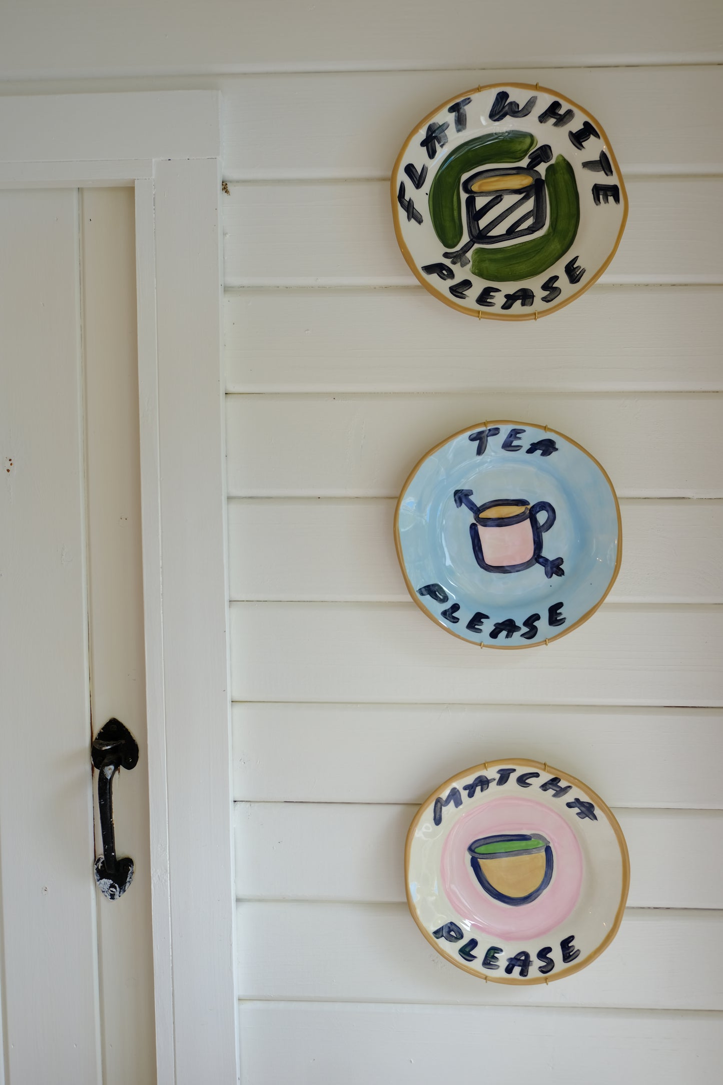 The Please Plate Trio — 3 Hand Painted Decorative Wall Plates Tea, Coffee & Matcha