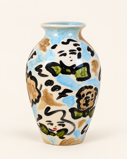 Tata and her Dogs Extra Large Hand Painted Earthenware Vase