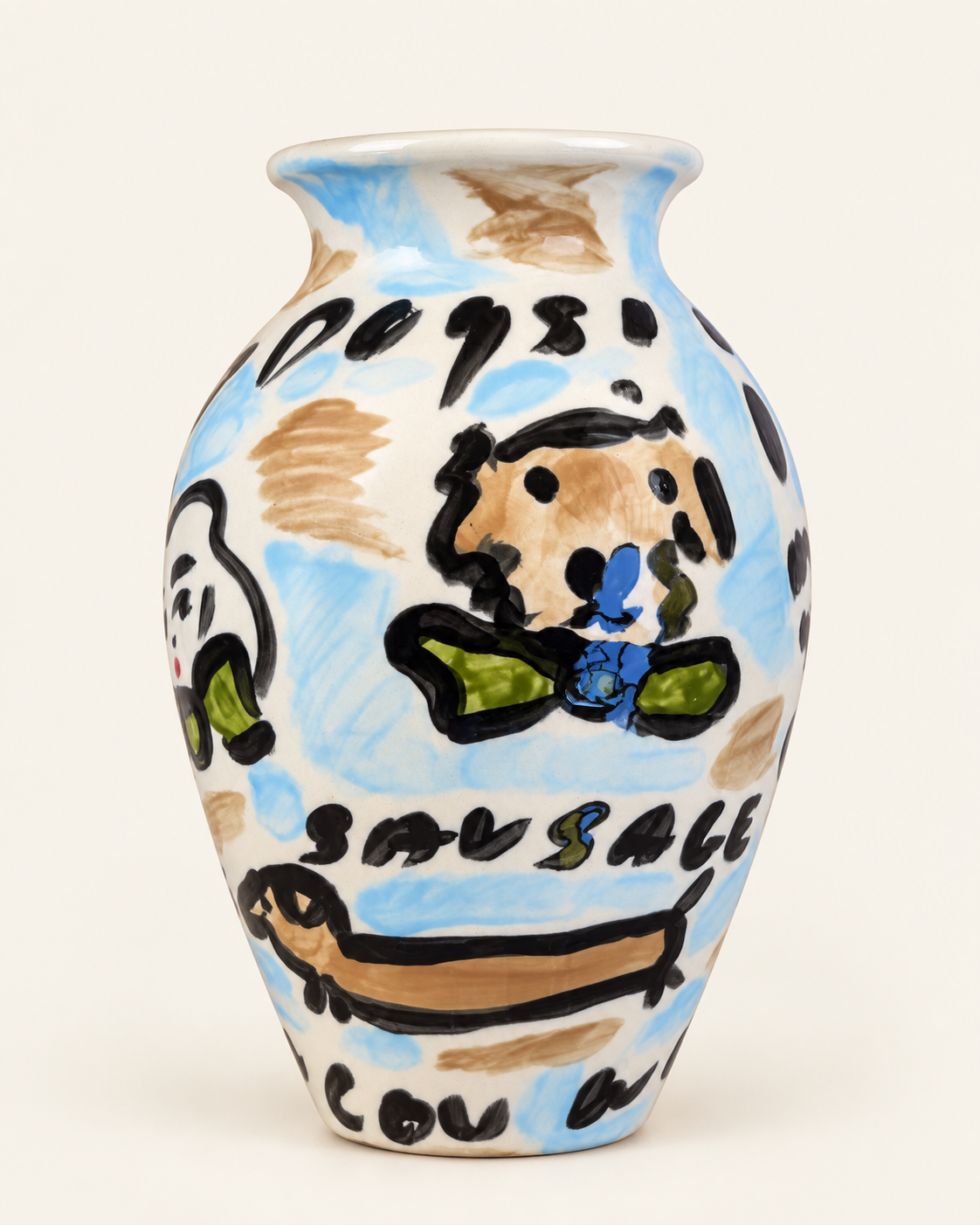 Tata and her Dogs Extra Large Hand Painted Earthenware Vase