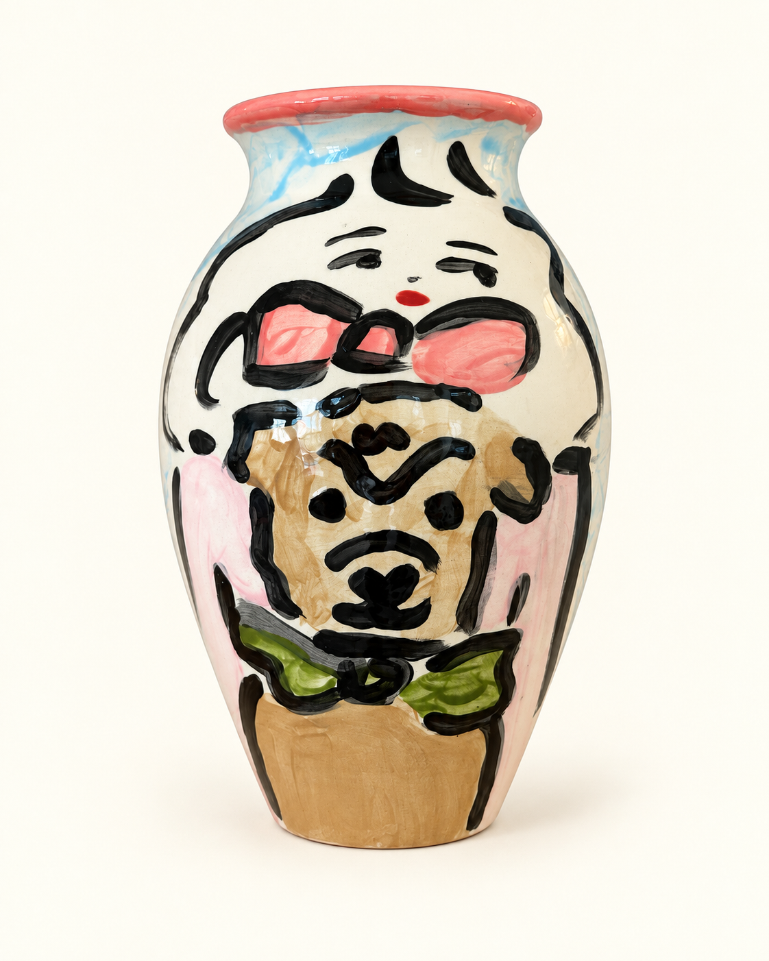 Tata and her pug Extra Large Hand Painted Earthenware Vase