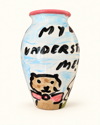 Tata and her pug Extra Large Hand Painted Earthenware Vase