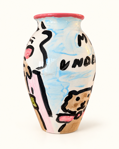 Tata and her pug Extra Large Hand Painted Earthenware Vase