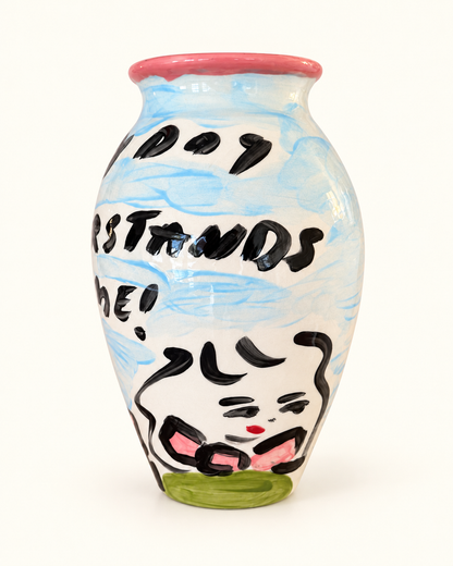 Tata and her pug Extra Large Hand Painted Earthenware Vase