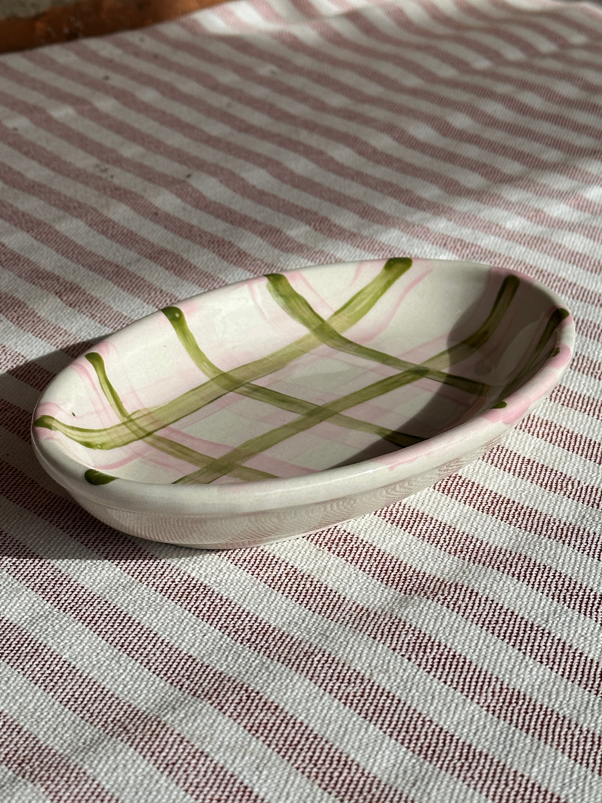 Pink & Green Small Tartan Oval Dish