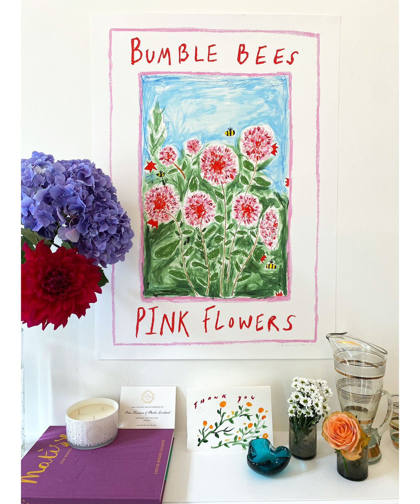 Bumble Bees & Pink Flowers - Limited edition A1 print