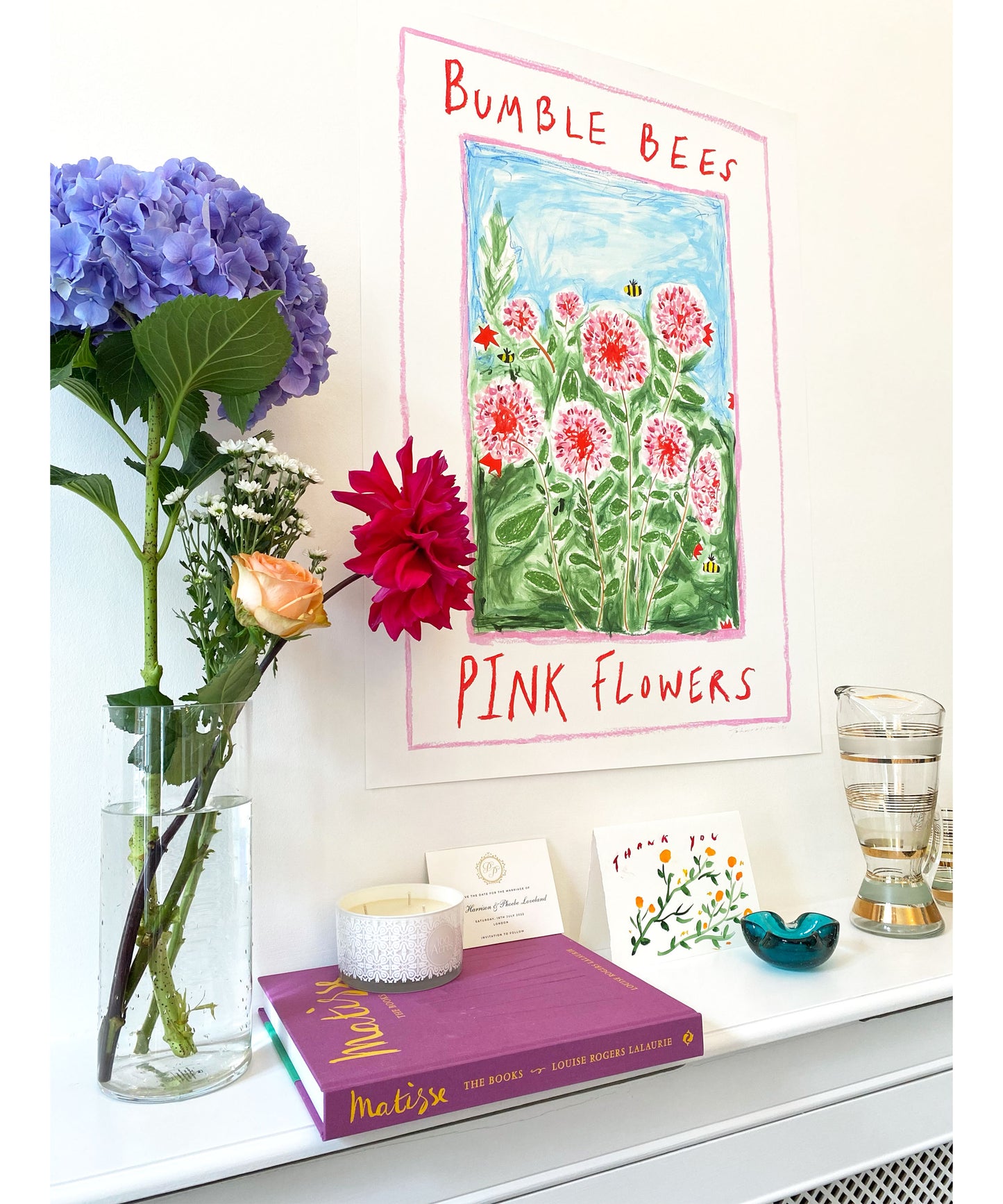 Bumble Bees & Pink Flowers - Limited edition A1 print