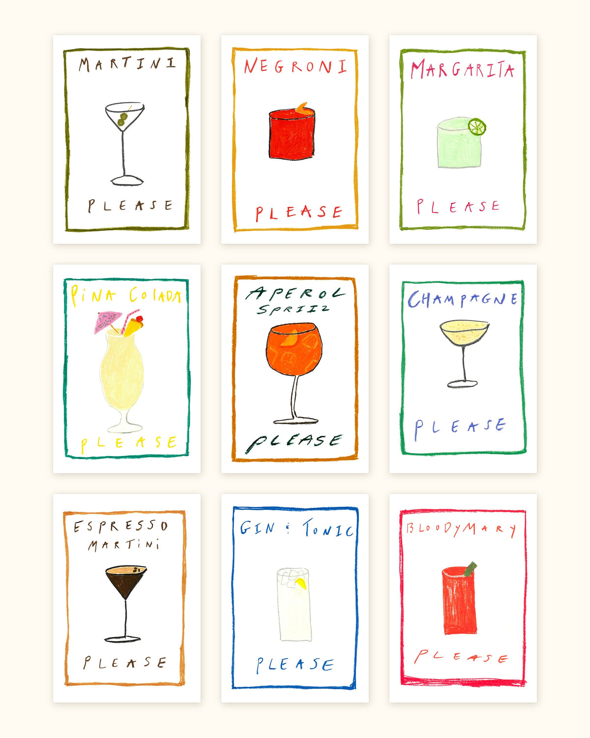 The Cocktail Collection: Set of 9 Prints