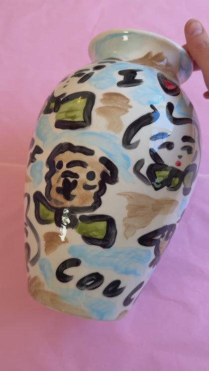 Tata and her Dogs Extra Large Hand Painted Earthenware Vase