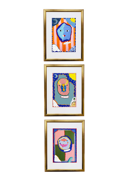 Set of Three Horoscope Prints with Frames